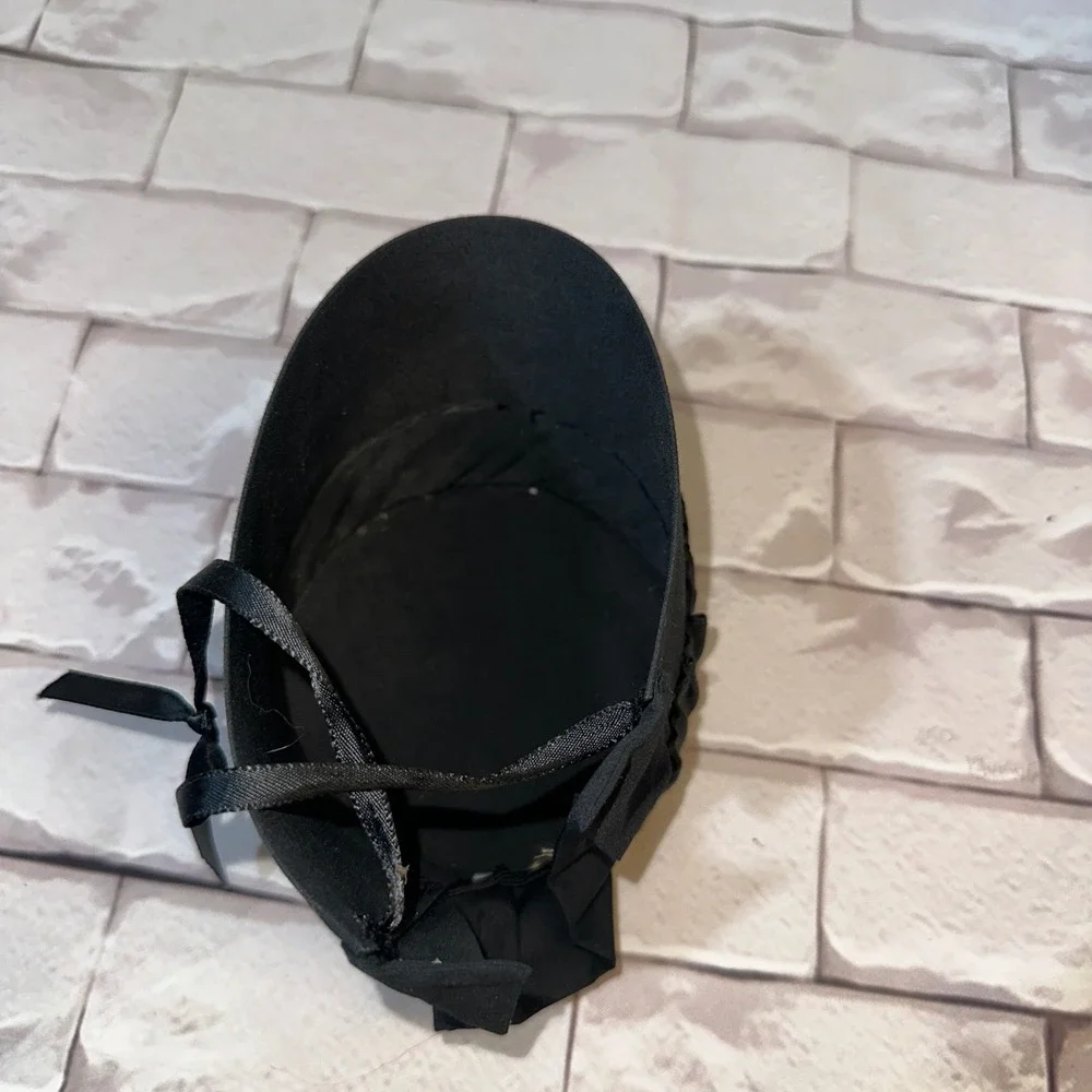 Black Fabric Prayer Bonnet Costume Hat Ribbon‎ Tie Historical Baby or Doll Sized